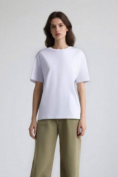 DeFacto Oversize Wide Fit Crew Neck Basic Plain Short Sleeve White T-Shirt F3454Axns