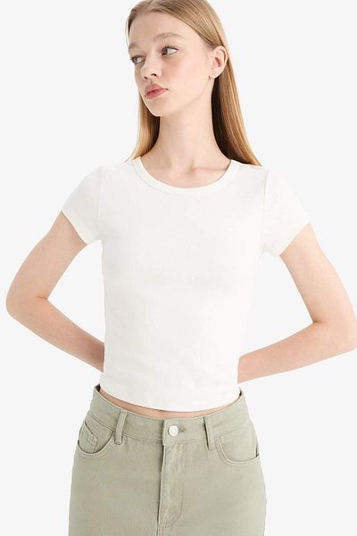 DeFacto Cool Fitted Basic Απλό Ριμπ κοντομάνικο T-shirt F4609axns