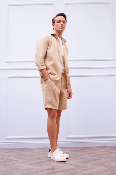 DeFacto 100% Linen Regular Fit Polo Neck Summer Long Sleeve Shirt D9925Ax25Sp