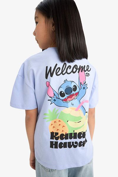 DeFacto Mädchen Disney Lilo & Stitch Rundhalsausschnitt hinten bedrucktes Kurzarm-T-Shirt E6508a825hs