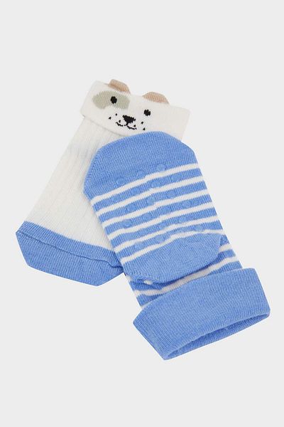DeFacto Baby Boy Anti-Slip Sole 2-Piece Cotton Long Socks E4981A5Ns