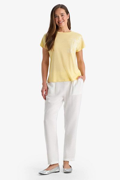 DeFacto Wide Leg Pocket Detailed Flexible Waisted Straight Leg White Trousers F0994Ax25Sm