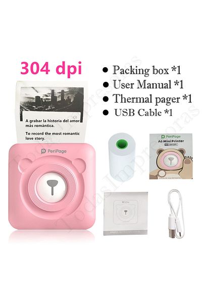 TodasImpresoras A6 304 Pink Peripage Original 304dpi A6 Thermal Photo Printer Mini Portable Bluetooth Pocket Printer