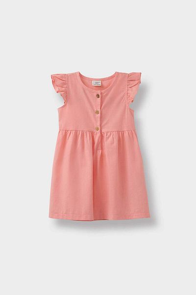 DeFacto Baby Girl Basic Plain Short Sleeve Flared Poplin Summer Dress Z7402A225Sm