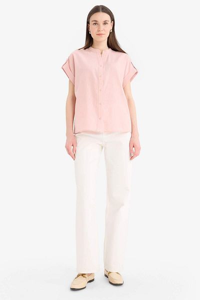 DeFacto Regular Fit Apache Collar Flared Cotton Short Sleeve Shirt E9435Ax25Sm
