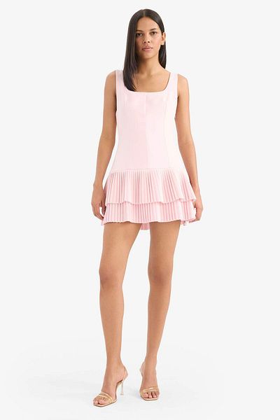 DeFacto Square Neck Pleated Strap Mini Summer Dress F3323Ax25Sm