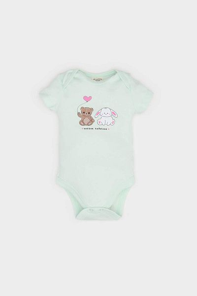 DeFacto Baby Mädchen Neugeborenes Rundhalsausschnitt bedruckter gerippter Ärmel Body E8243A525SM
