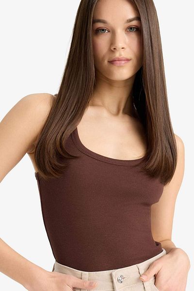 DeFacto Fitted U Neck Basic Plain Ribbed Camisole Undershirt A1665Ax25Sm