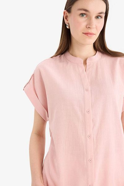 DeFacto Regular Fit Apache Collar Flared Cotton Short Sleeve Shirt E9435Ax25Sm