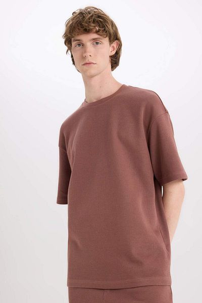 DeFacto 100% Cotton Boxy Fit Crew Neck Short Sleeve T-Shirt E0493Ax25Sm