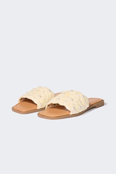DeFacto Women's Pearl Detailed Single Strap Flat Sole Slippers E2501Ax25Sm