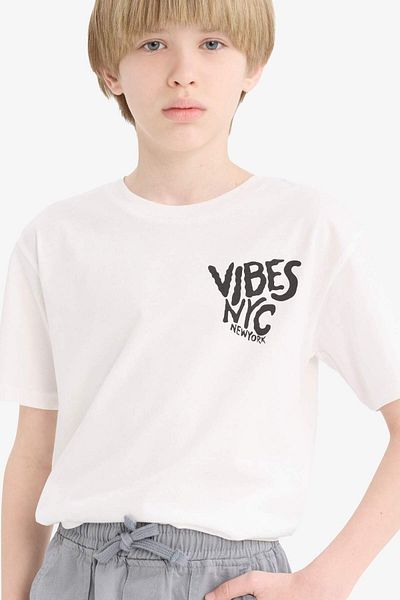 DeFacto Boy's Crew Neck Printed Short Sleeve T-Shirt E6314A825Hs