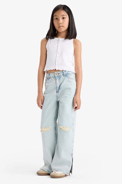 DeFacto Girl's Wide Leg Ripped Detailed Wide Leg Jean Trousers Z4708A625Sp