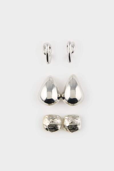 DeFacto Women's 3-Piece Silver Earrings E9066Axns