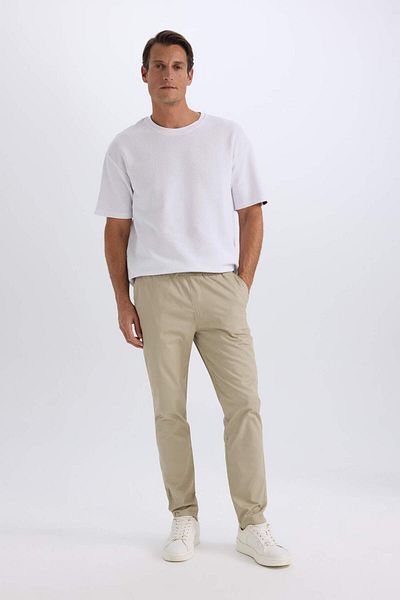 DeFacto 100% Cotton Summer Jogger Chino Pants with Lace-Up Waist and Pockets Straight Leg Z9933Az25Sp