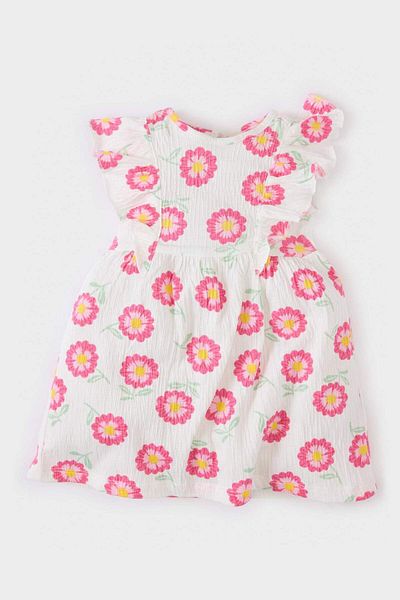 DeFacto Baby Girl Floral Short Sleeve Crinkle Viscose Summer Dress E8722A525Sm