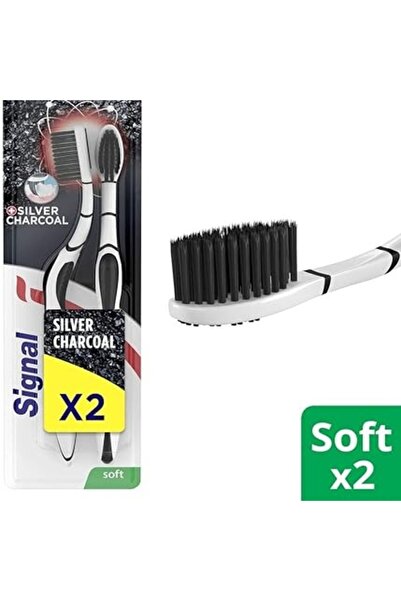 Signal Silver Charcoal Soft Toothbrush Value Pack 2 Pcs Gentle Bristles With Charcoal- For Deep Cleaning