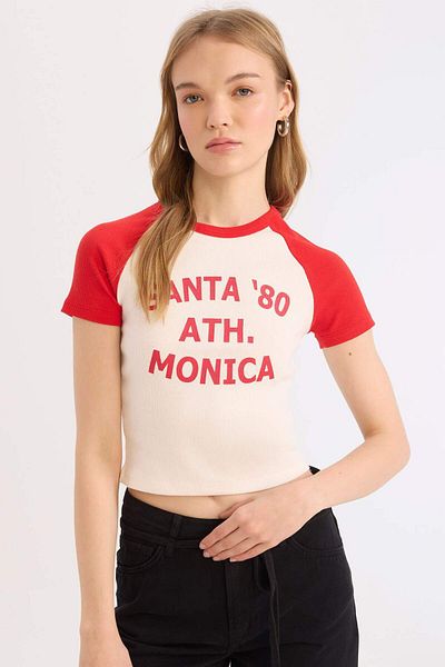 DeFacto Cool Fitted Cycling T-Shirt - Smocked Camisole Design Short Sleeve E0677Ax25Sm
