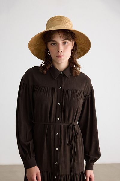 BE BLUE Bitter Brown Buttoned Crinkle Dress
