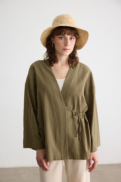 BE BLUE KIMONO CU TEXTURA VERDE ULEI