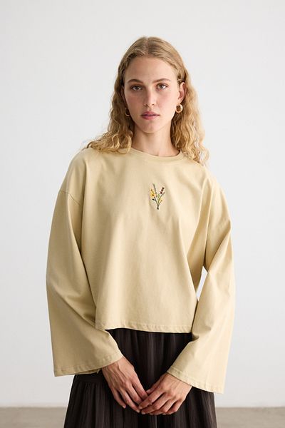 BE BLUE Sand Long Sleeve Embroidered T-Shirt