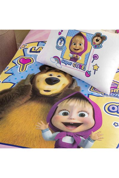 Taç طقم غطاء لحاف فردي من القطن اللطيف للغاية من Masha & The Bear
