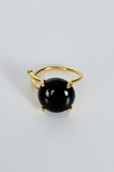 BE BLUE Black Kopal Stone Gold Adjustable Ring