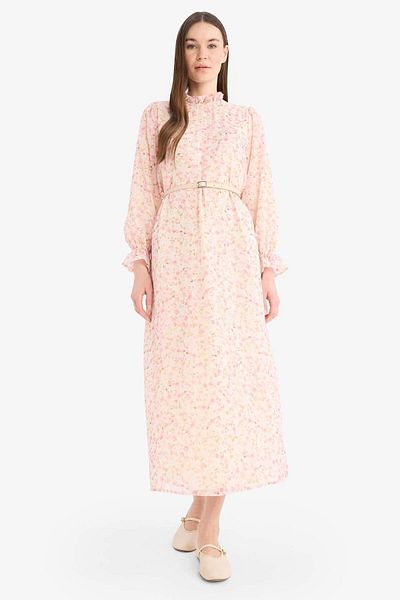 DeFacto Rochie hijab cu mânecă lungă din șifon cu șireturi cu model F0033ax25sm