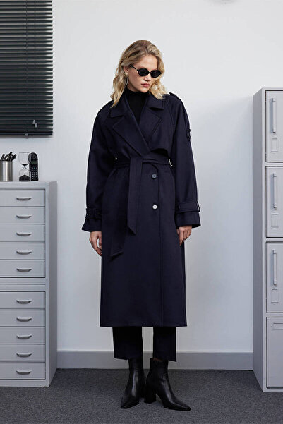 BE BLUE Dark Blue Trench Coffee Coat