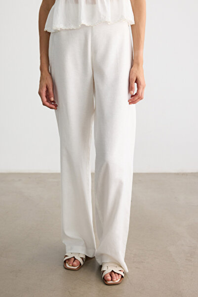 BE BLUE Ekru Cotton Linen Palazzo Pants