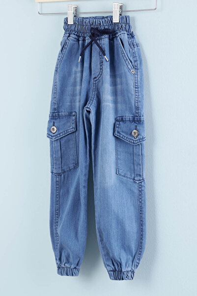 Cansın Mini Erkek Çocuk Açık Mavi Kargo Cepli 2-12 Yaş Jean Pantolon 2025