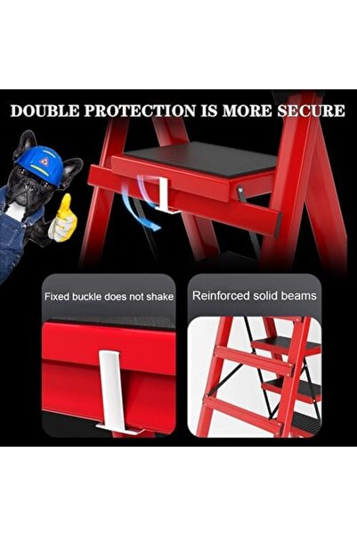 VINNYSEN 5 Step Ladder, Steel Folding Ladder Stool with Tool Rack, Non-Slip Treads, Folding Ladder for Home