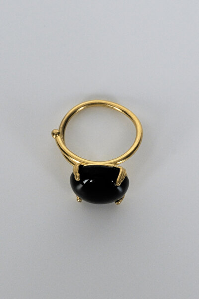 BE BLUE Black Kopal Stone Gold Adjustable Ring