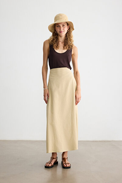 BE BLUE Beige Cotton Linen Skirt
