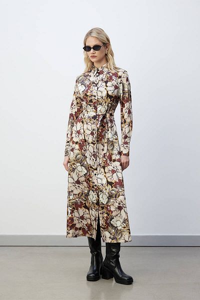 BE BLUE Hijab Dress - Print and Brown Shirt