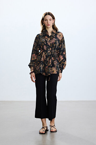 BE BLUE ΜΑΥΡΟ ΦΛΟΡΑΛ ΣΧΕΔΙΟ VINTAGE ΠΟΥΚΑΜΙΣΟ