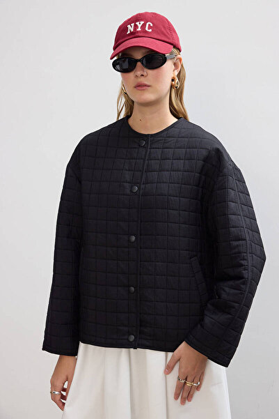 BE BLUE Black Quilted Scarf Coat