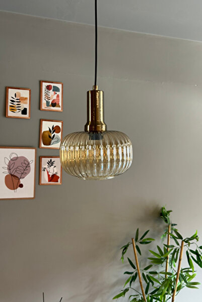 Bamyum Mola Cam Bal Rengi Tekli Avize Eskitme Fener Başlık Retro Sarkıt Lamba Restoran Salon Aydınlatma