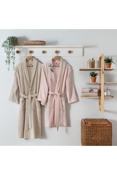 Taç Floret Bamboo 4-Piece Family Bathrobe Set Salmon