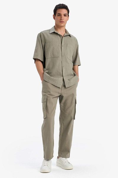 DeFacto 100% Cotton Wide Leg Loose Relaxed Cut Cargo Pocket Linen Look Summer Trousers B9407Ax25Sp
