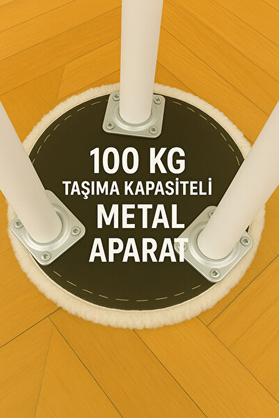 decosense Cozy Peluş Puf Dekoratif Ahşap 3 Beyaz Ayaklı Tabure Şık Konforlu Yumuşacık Modern ve Rahat Oturak