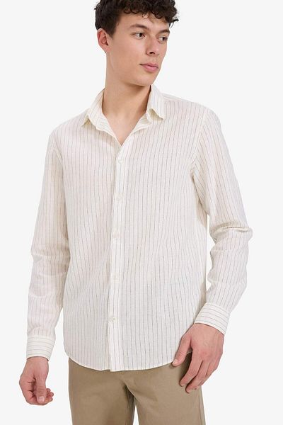 DeFacto Regular Fit Polo Collar Striped Linen Summer Long Sleeve Shirt E1730Ax25Sp