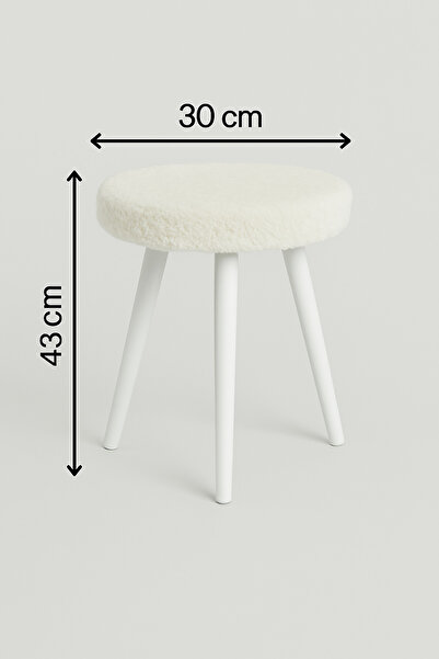 decosense Cozy Peluş Puf Dekoratif Ahşap 3 Beyaz Ayaklı Tabure Şık Konforlu Yumuşacık Modern ve Rahat Oturak