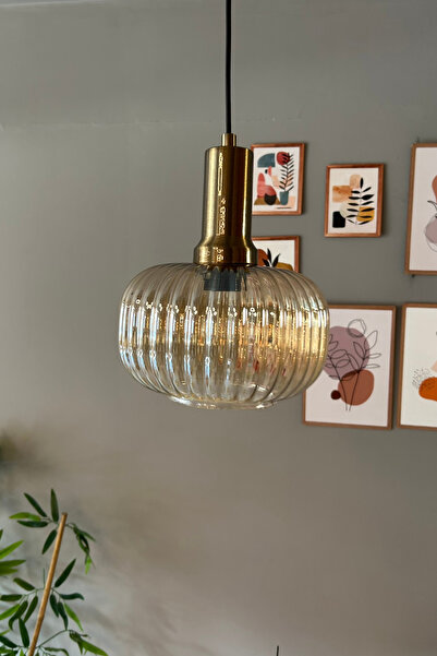 Bamyum Mola Cam Bal Rengi Tekli Avize Eskitme Fener Başlık Retro Sarkıt Lamba Restoran Salon Aydınlatma