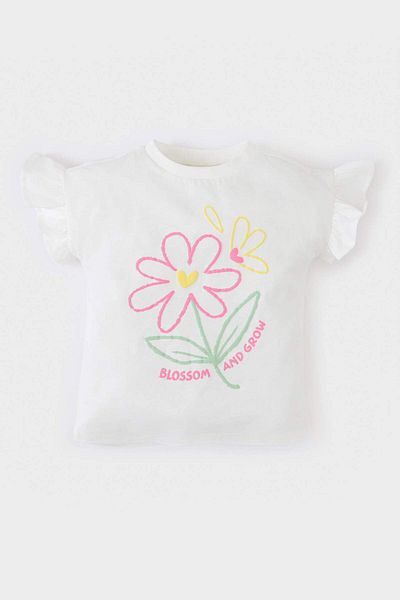 DeFacto Baby Girl Crew Neck Floral Short Sleeve T-Shirt E7805A525Sm