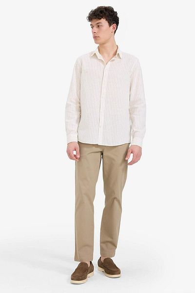 DeFacto Regular Fit Polo Collar Striped Linen Summer Long Sleeve Shirt E1730Ax25Sp