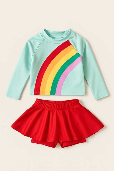 My Kids Wear Момичешки цветен бански от 2 части с детайл от полата