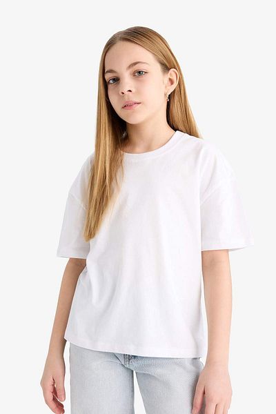 DeFacto Tricou cu mânecă scurtă pentru fete, cu decolteu relaxat, de bază, solid, 2 piese D9431A825SM