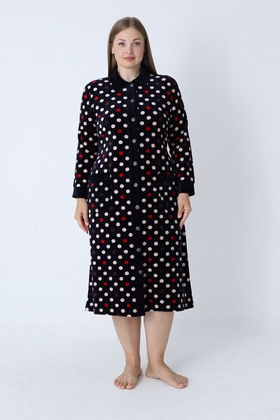 ROMEO LİFE Women's Plus Size Cotton Blend Velvet Button Dress 3772