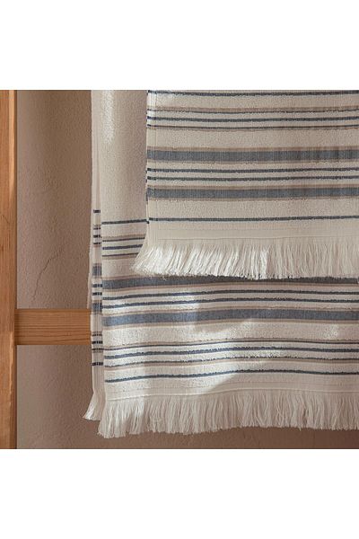 Chakra Derin Bamboo Face Towel 50x90 cm ECRU/MARINE BLUE